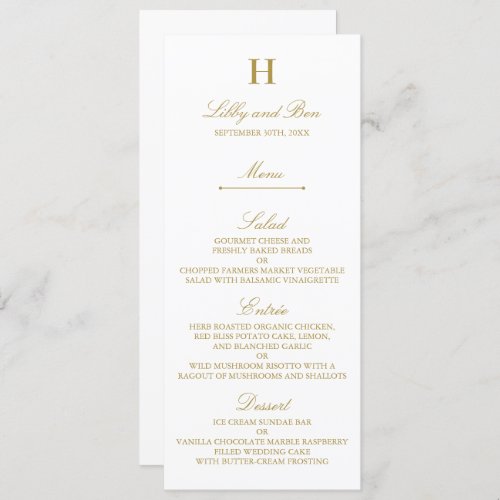 Stylish Gold  White Wedding Menu Template