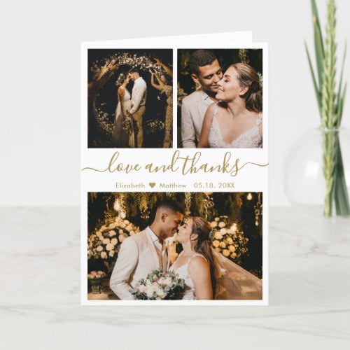 Stylish Gold White Wedding Photo Collage Thank You