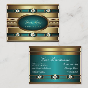 Stylish Gold with Teal Gradient and Faux Diamonds Business Card