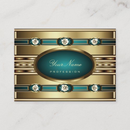 Stylish Gold with Teal Gradient and Faux Diamonds Business Card