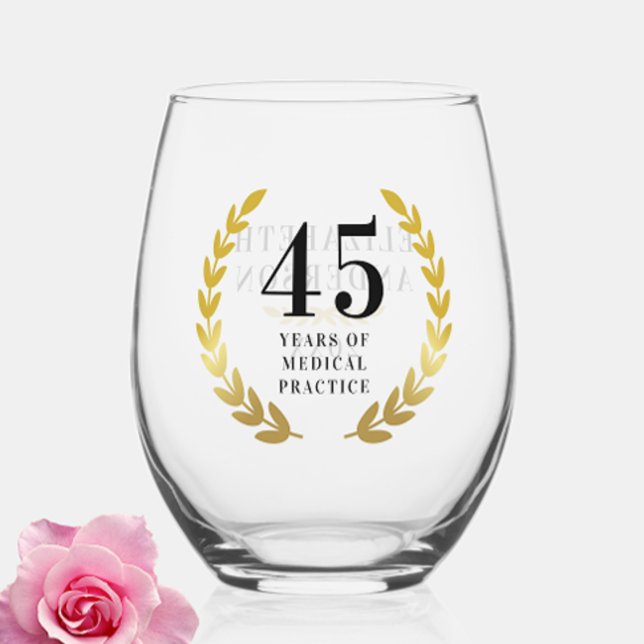 Stylish Gold Wreath Anniversary Date Name  Stemless Wine Glass (Creator Uploaded)