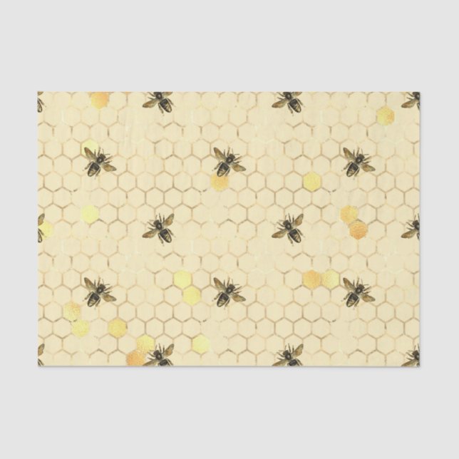 Stylish Gold Yellow Bees Honeycomb Tissue Paper (Front)