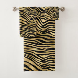 Stylish Gold Zebra Print Bath Towel Set