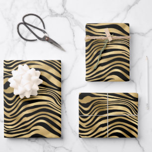 Stylish Gold Zebra Print Wrapping Paper Sheets
