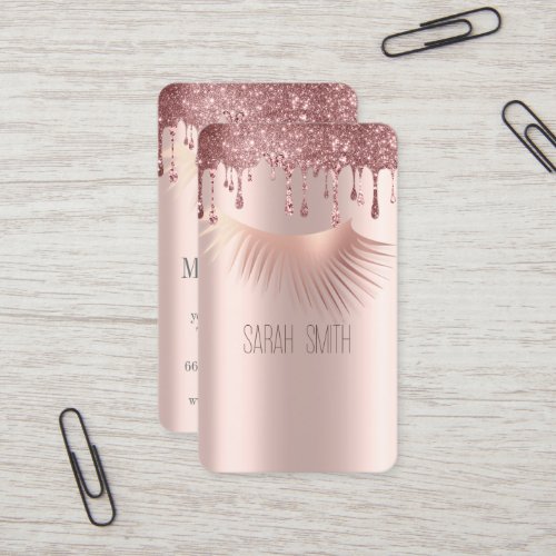 Stylish  Golde Rose Glitter Drips Eyelashes Business Card