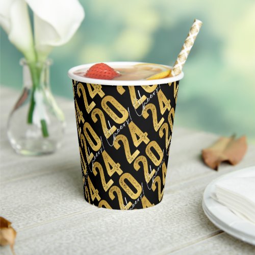 Stylish Golden 2024 Cheers Modern New Year Party Paper Cups