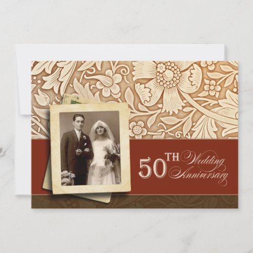 stylish golden 50th anniversary photo invitations