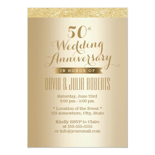 Stylish Golden 50th Wedding Anniversary 5x7 Paper Invitation Card | Zazzle