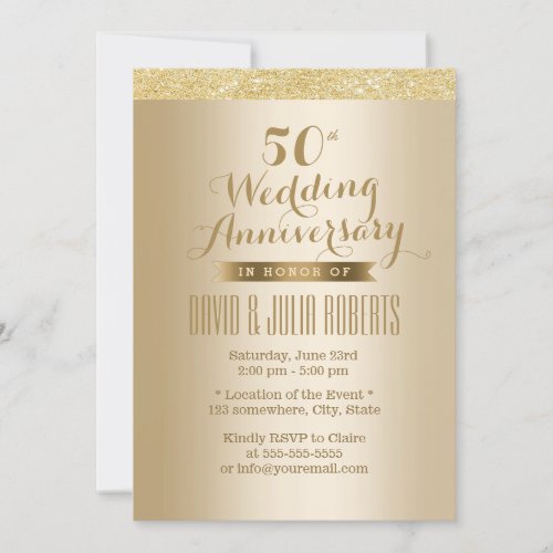 Stylish Golden 50th Wedding Anniversary 5x7 Paper Invitation Card