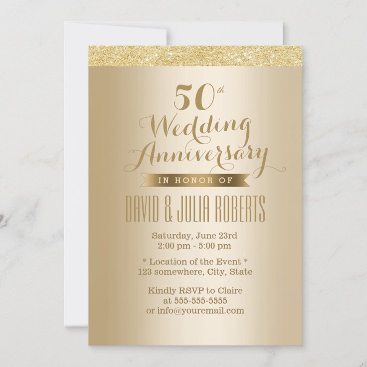 Stylish Golden 50th Wedding Anniversary Invitation | Zazzle