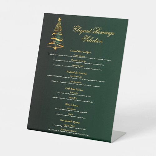 Stylish Golden Christmas Tree Wedding Drink Menu Pedestal Sign