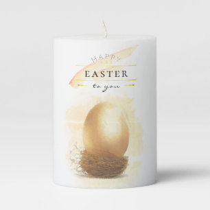 Stylish Golden Egg Happy Easter Pencil Art Pillar Candle