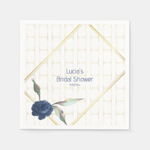 Stylish Golden Frame Navy Floral Bridal Shower Napkins