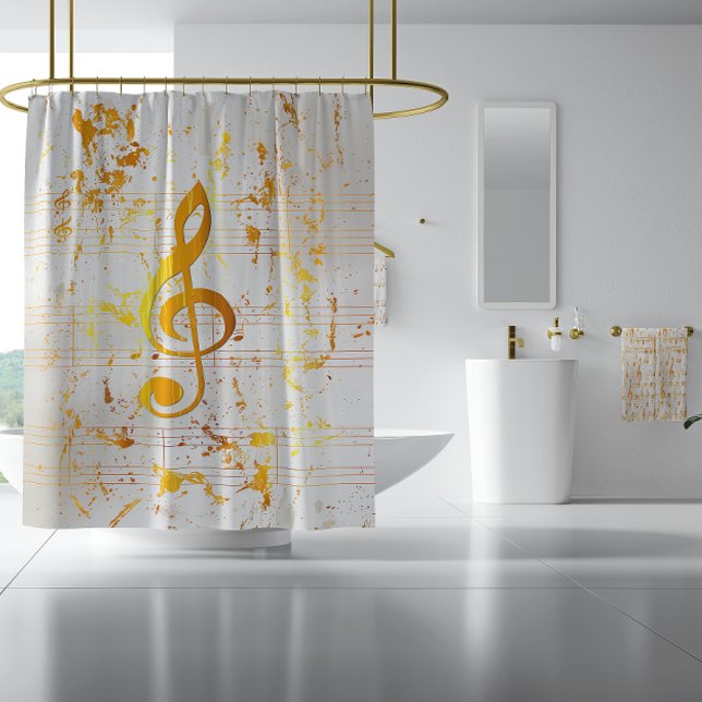 Stylish Golden Harmony Musical Chaos Ivory  Shower Curtain (Ultra Chic Ivory and Gold Musical Chaos Clef Notes Shower Curtain)