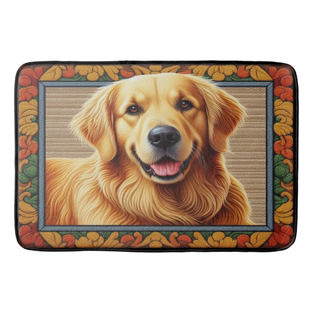 Stylish Golden Retriever Dog Colorful Frame Bath Mat (Front)