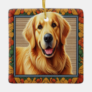 Stylish Golden Retriever Dog Colorful Frame Ceramic Ornament