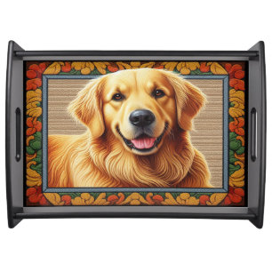 Stylish Golden Retriever Dog Colorful Frame Serving Tray