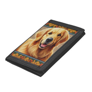 Stylish Golden Retriever Dog Colorful Frame Tri-fold Wallet