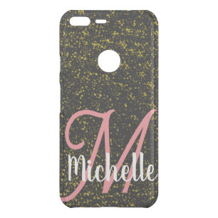 Stylish Golden sparkle pink monogram on black Uncommon Google Pixel XL Case
