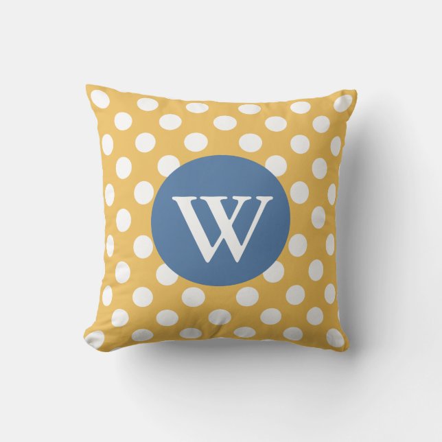 Stylish Golden Yellow Polka Dot Decorator Pillow (Front)
