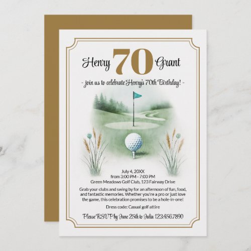 Stylish Golf 70th Birthday Invitations 