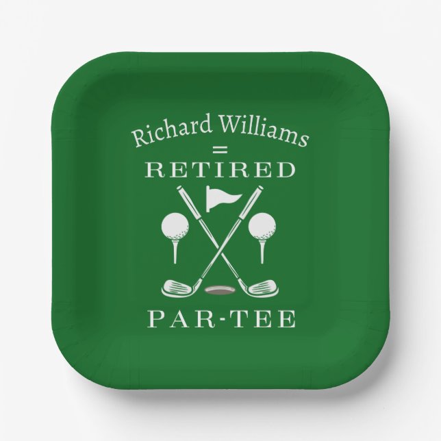 Stylish Golf Club Emblem Retirement Party Paper Plates (Front)
