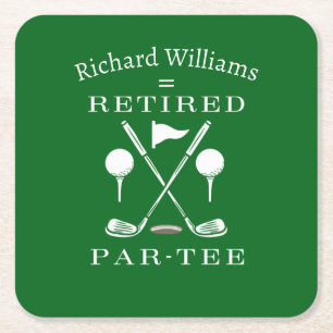 Stylish Golf Club Emblem Retirement Party Square Paper Coaster