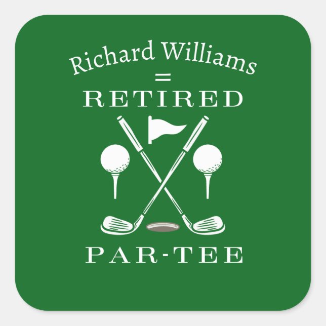 Stylish Golf Club Emblem Retirement Party Square Sticker (Front)