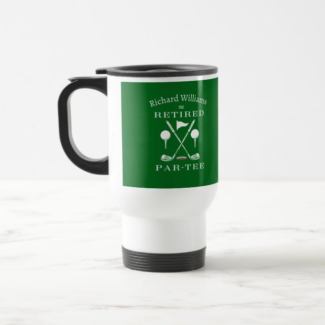 Stylish Golf Club Emblem Retirement Party Travel Mug (Left)