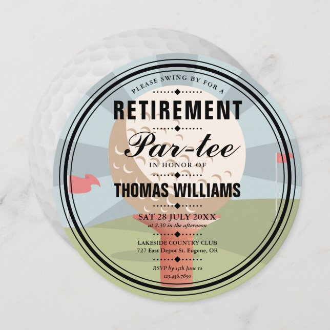 Stylish Golf Retirement Partee Party Round Invitation (Front/Back)