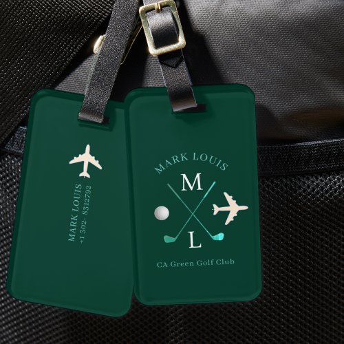 Stylish Golfer Club Monogram Green Travel Luggage Tag