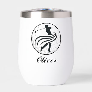 Stylish Golfer Silhouette Personalized Thermal Wine Tumbler