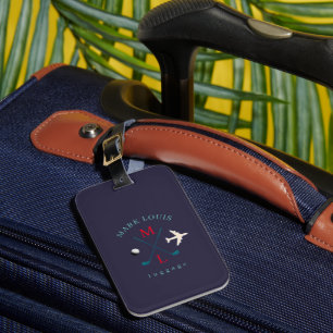 Stylish Golfer Travel Logo Monogram Indigo-Blue Luggage Tag