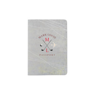 Stylish Golfer Travel Monogram Light Gray Passport Holder