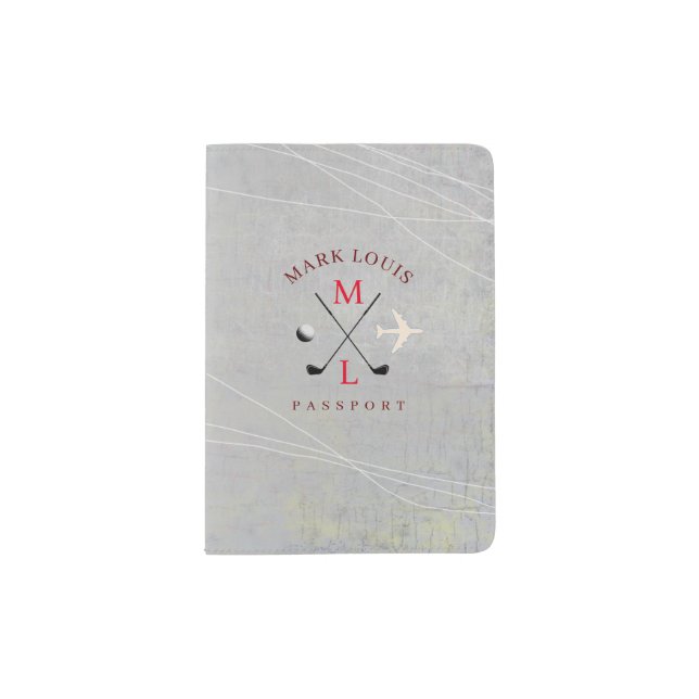 Stylish Golfer Travel Monogram Light Gray Passport Holder (Front)