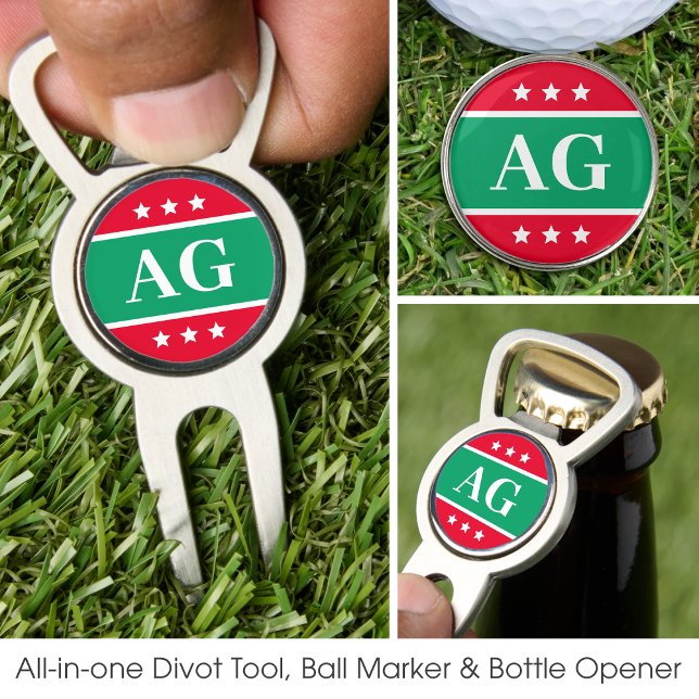Stylish Golfers Monogrammed Initials Green Red Divot Tool (Creator Uploaded)