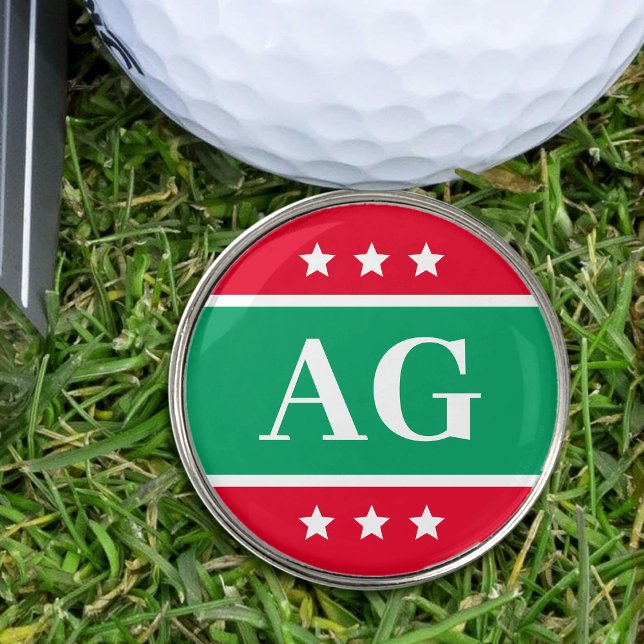 Stylish Golfers Monogrammed Initials Green Red Golf Ball Marker (Creator Uploaded)