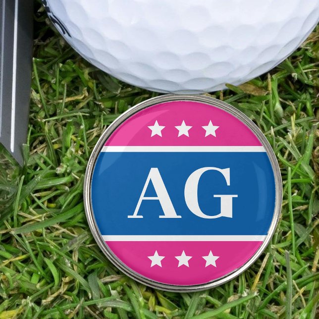 Stylish Golfers Monogrammed Initials Pink Blue Golf Ball Marker (Creator Uploaded)