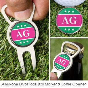 Stylish Golfers Monogrammed Initials Pink Green Divot Tool