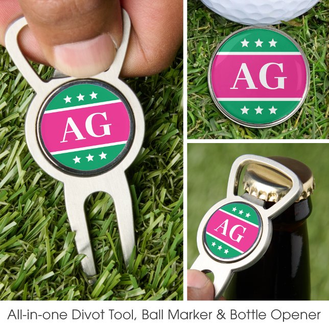 Stylish Golfers Monogrammed Initials Pink Green Divot Tool (Creator Uploaded)
