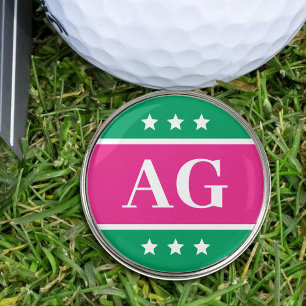 Stylish Golfers Monogrammed Initials Pink Green Golf Ball Marker