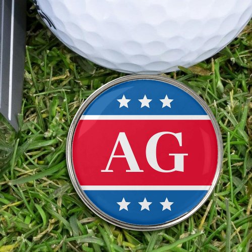 Stylish Golfers Monogrammed Initials Red Blue Golf Ball Marker