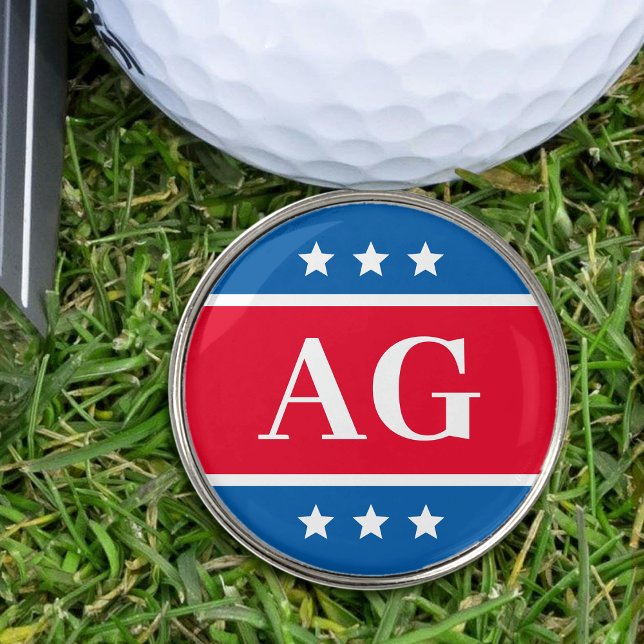Stylish Golfers Monogrammed Initials Red Blue Golf Ball Marker (Creator Uploaded)