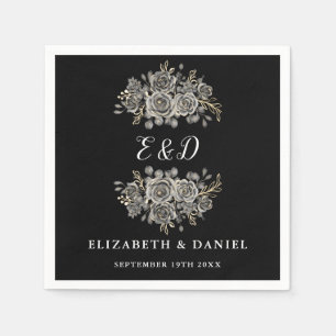 Stylish Goth Floral Monogram Wedding Napkins
