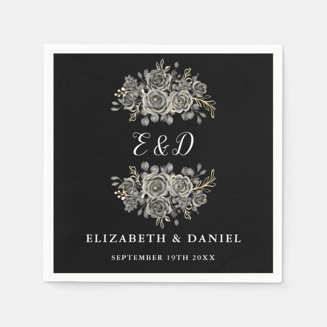 Stylish Goth Floral Monogram Wedding Napkins (Front)