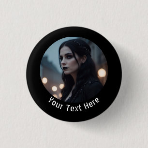 Stylish Gothic Black Emo Personalized Photo Badge Button