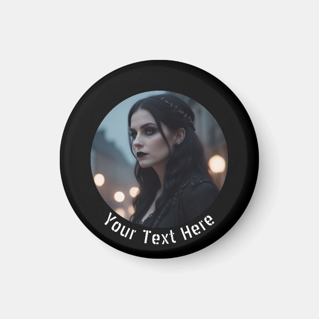 Stylish Gothic Black Emo Personalized Photo Text Magnet (Front)