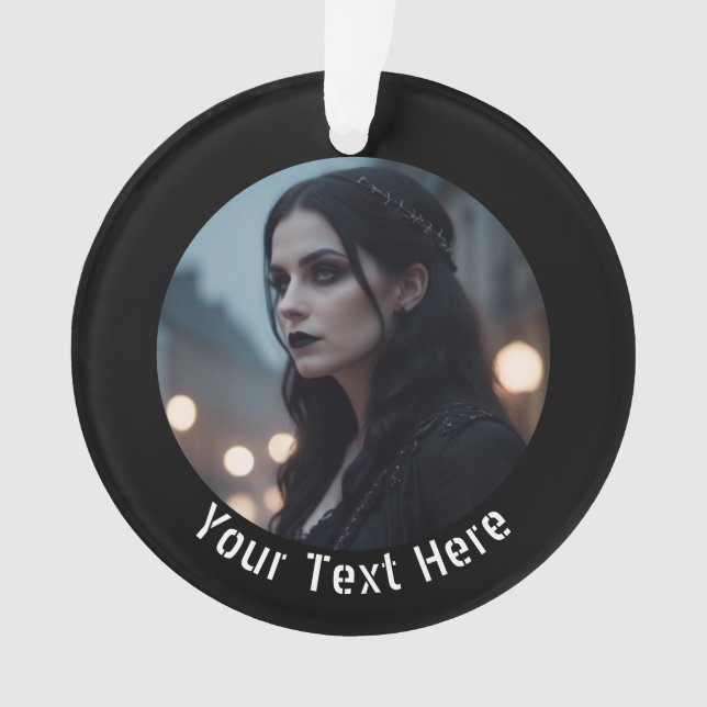Stylish Gothic Black Emo Personalized Photo Text Ornament (Front)
