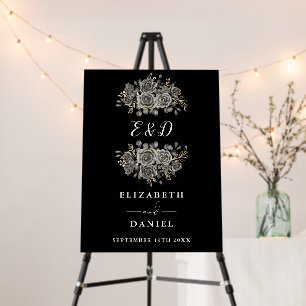 Stylish Gothic Floral Monogram Wedding Sign