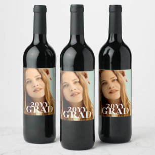 Stylish Grad Photo Date Graduation Simple Script Wine Label
